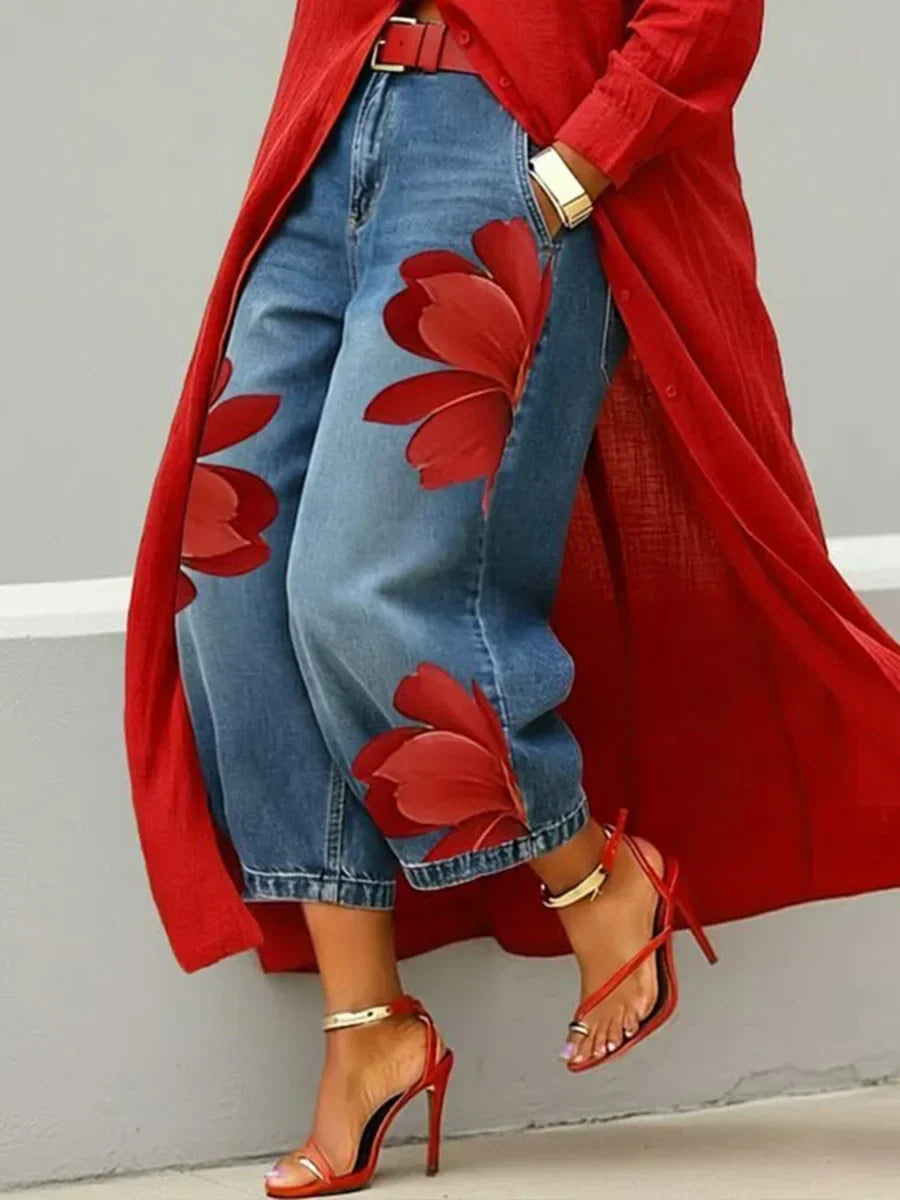 Analie | Conjunto de vestido camisero y vaqueros florales