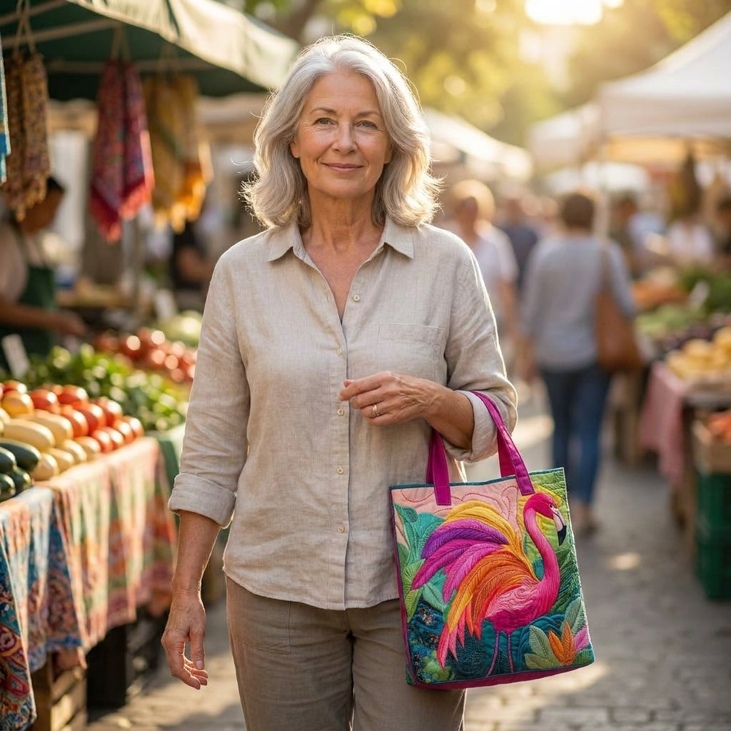 Bolso tote acolchado con flamenco arcoíris