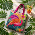Bolso tote acolchado con flamenco arcoíris