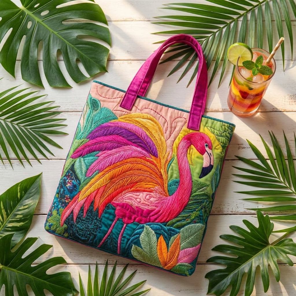Bolso tote acolchado con flamenco arcoíris