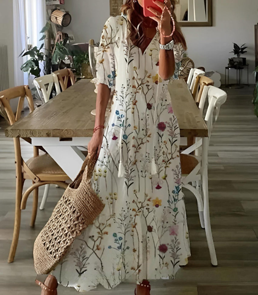 Mabel | Vestido estampado con escote en pico