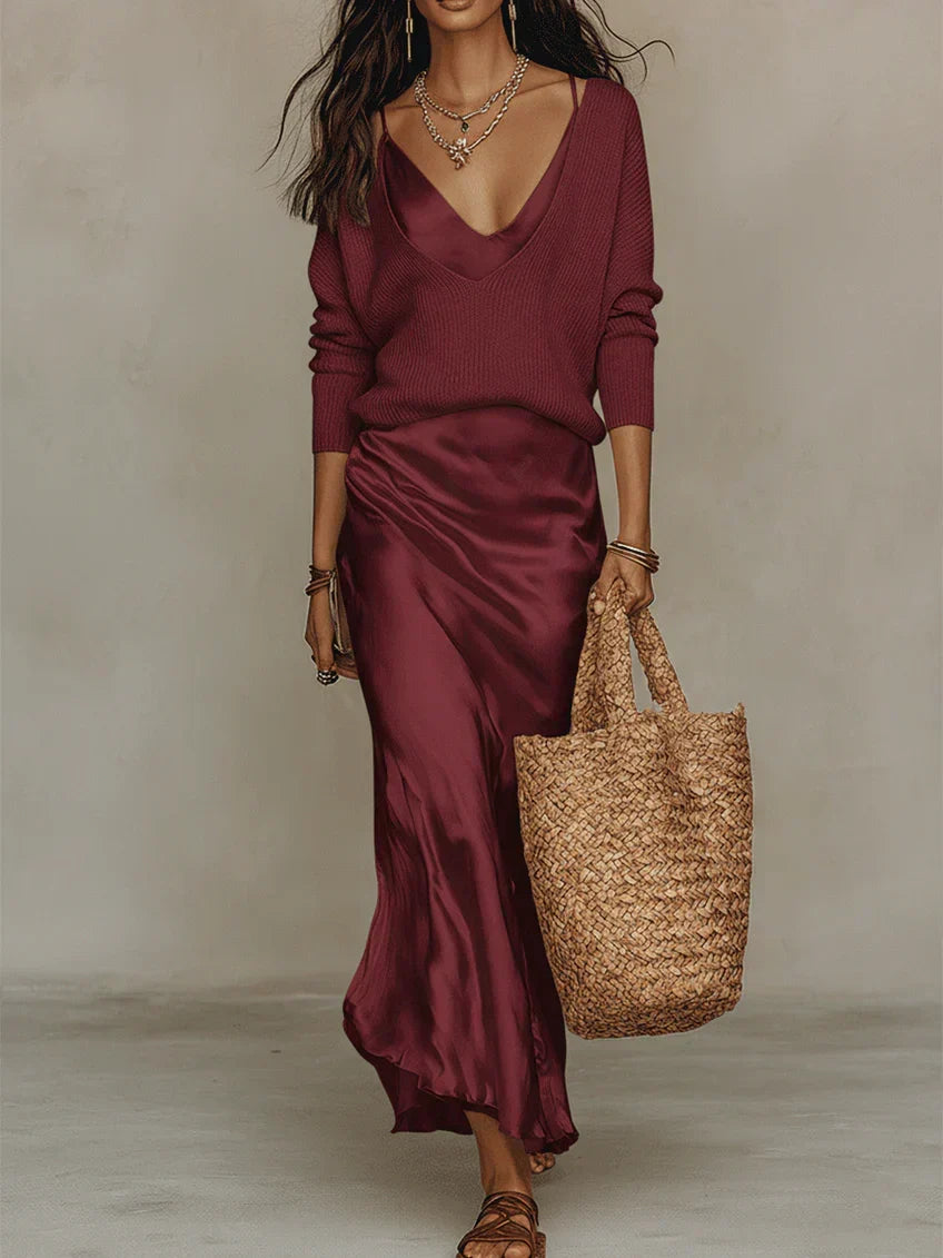 Solène | Conjunto de vestido lencero y punto