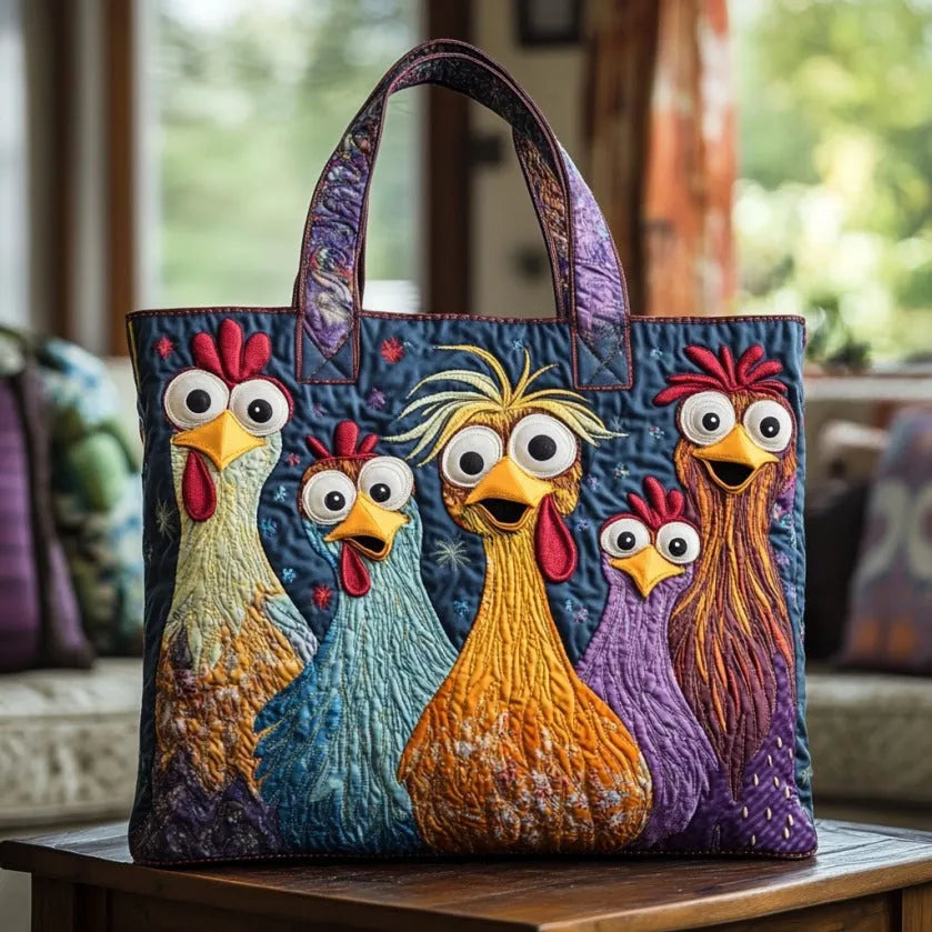 Bolso con cinco gallinas de colores