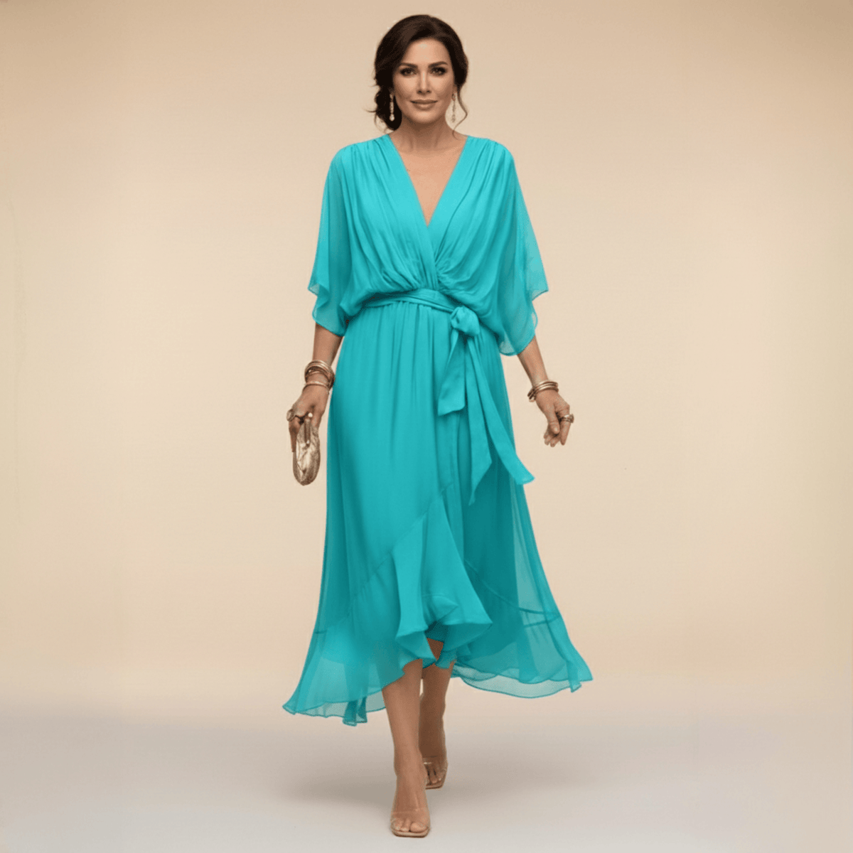 Aurelie | Vestido cruzado con mangas con vuelo