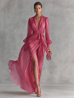 Maylis | Vestido largo rosa con cuello de pico