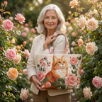 Bolso con gato naranja y rosas