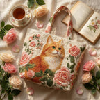 Bolso con gato naranja y rosas