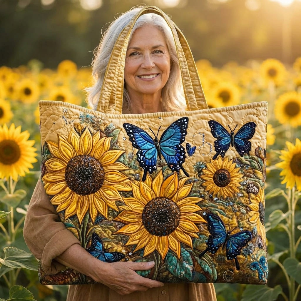 Bolso con girasoles y mariposas azules