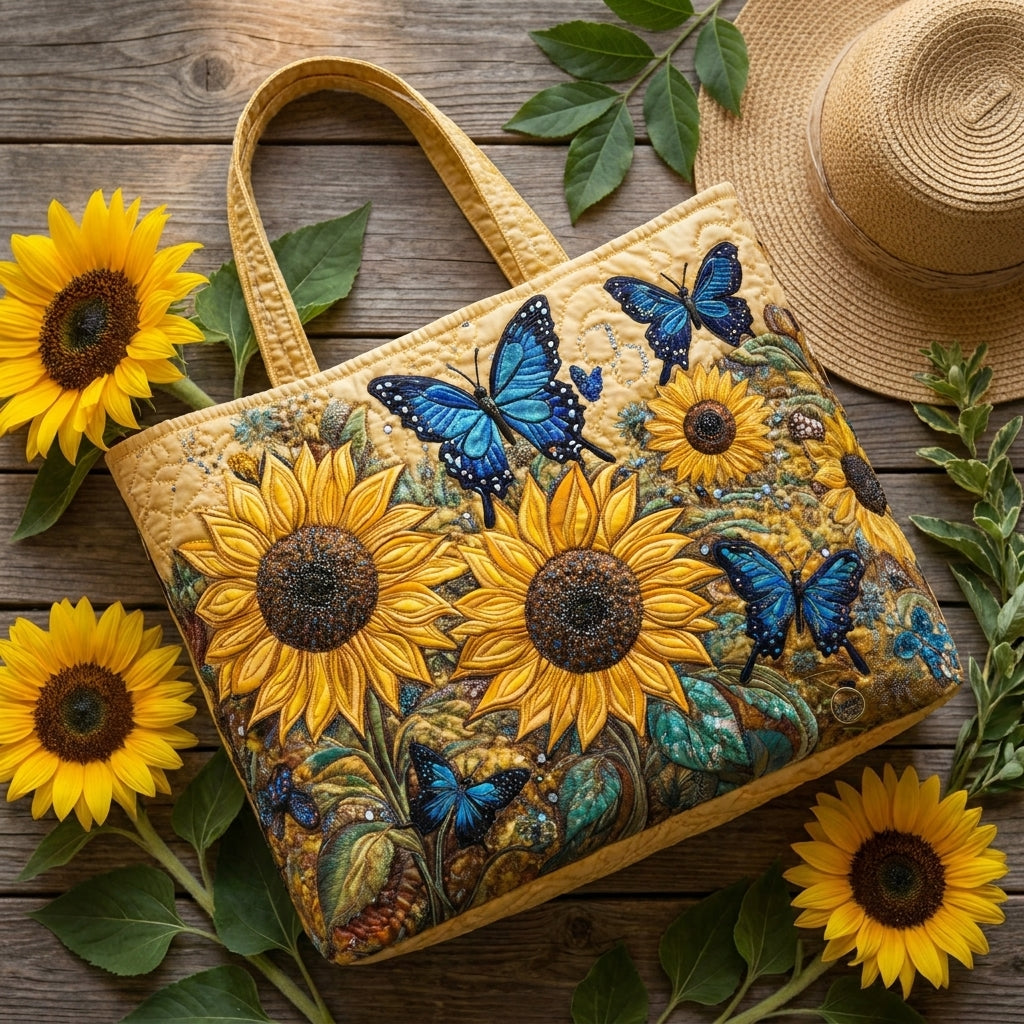 Bolso con girasoles y mariposas azules