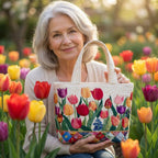 Bolso tote acolchado con jardín de tulipanes