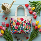 Bolso tote acolchado con jardín de tulipanes