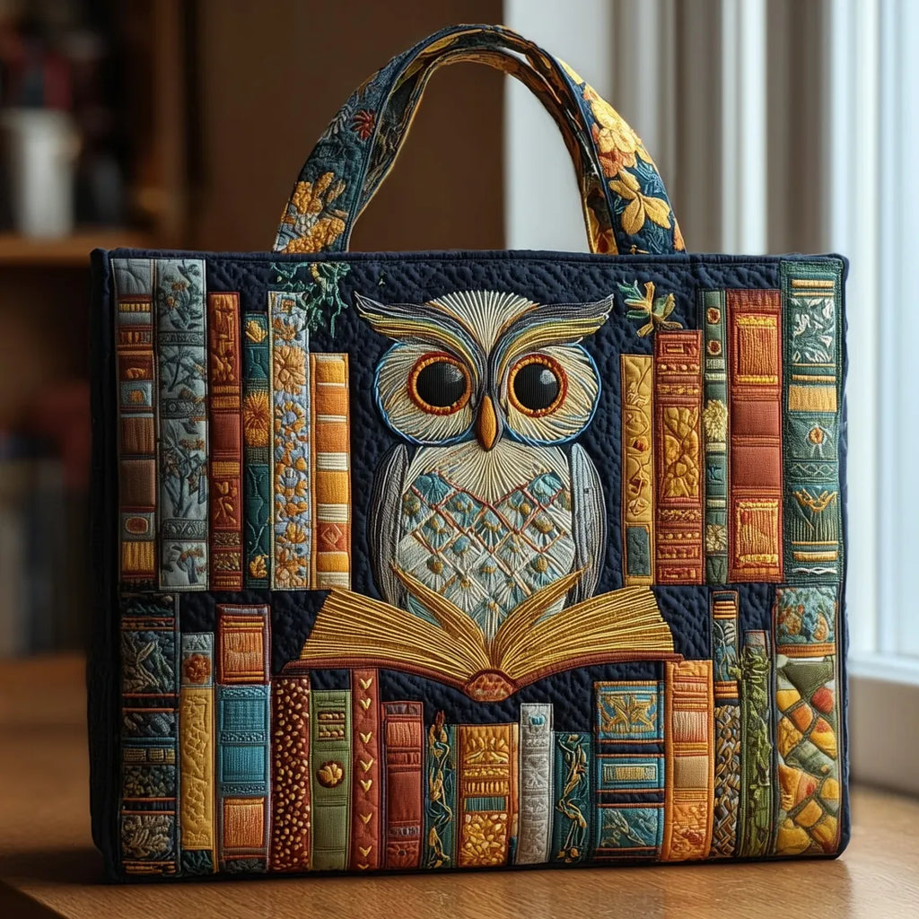 Bolso tote con búho y libros antiguos