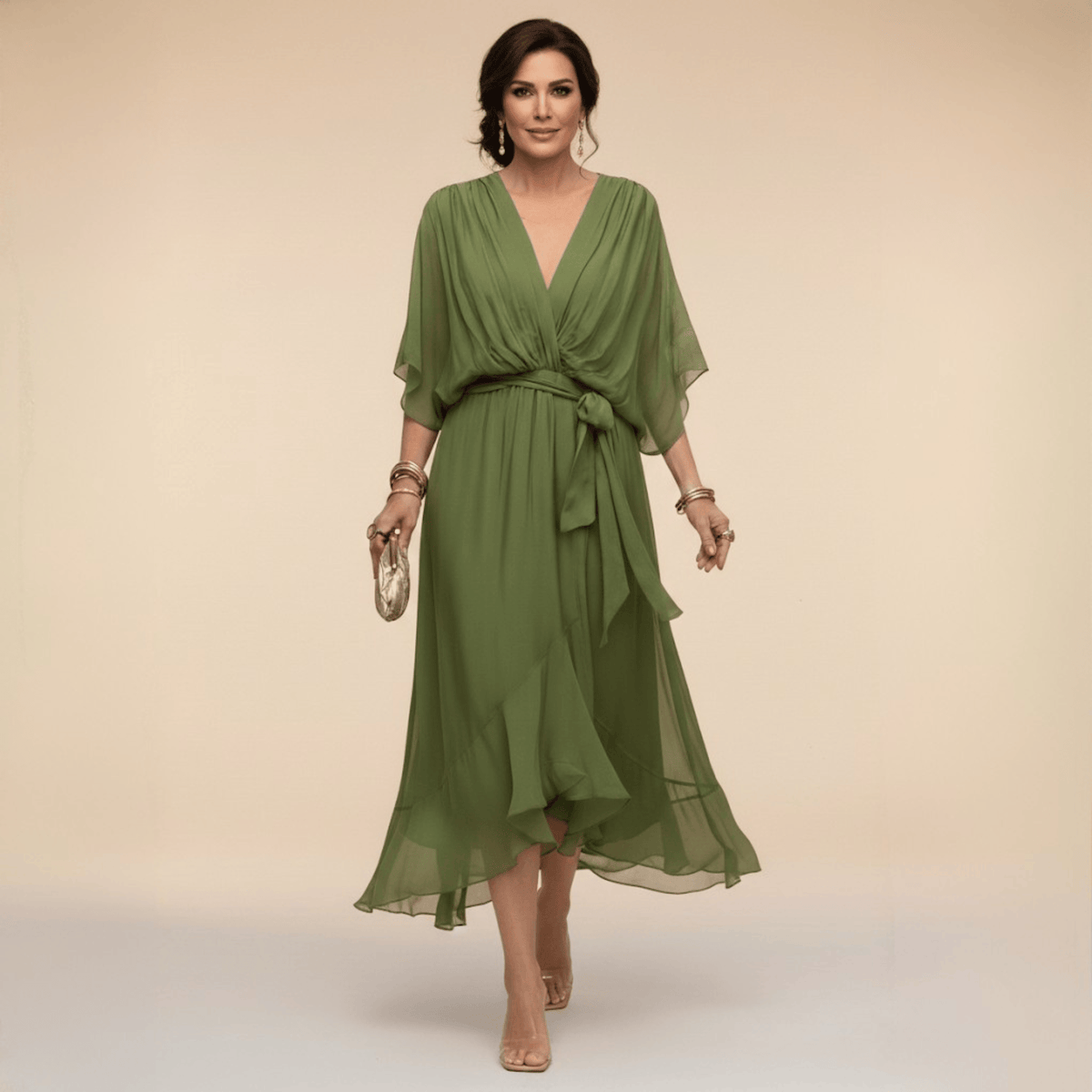 Aurelie | Vestido cruzado con mangas con vuelo