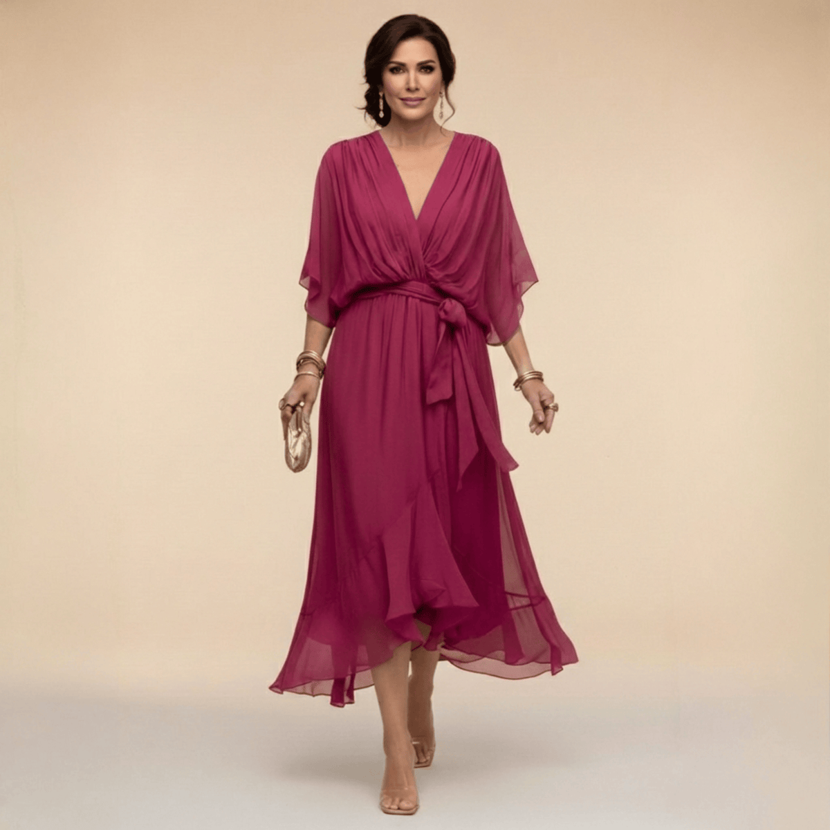 Aurelie | Vestido cruzado con mangas con vuelo