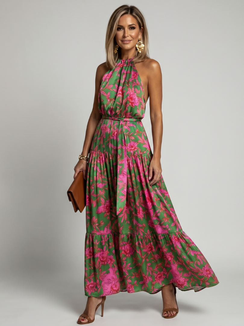 Louisa | Vestido midi drapeado con cuello halter