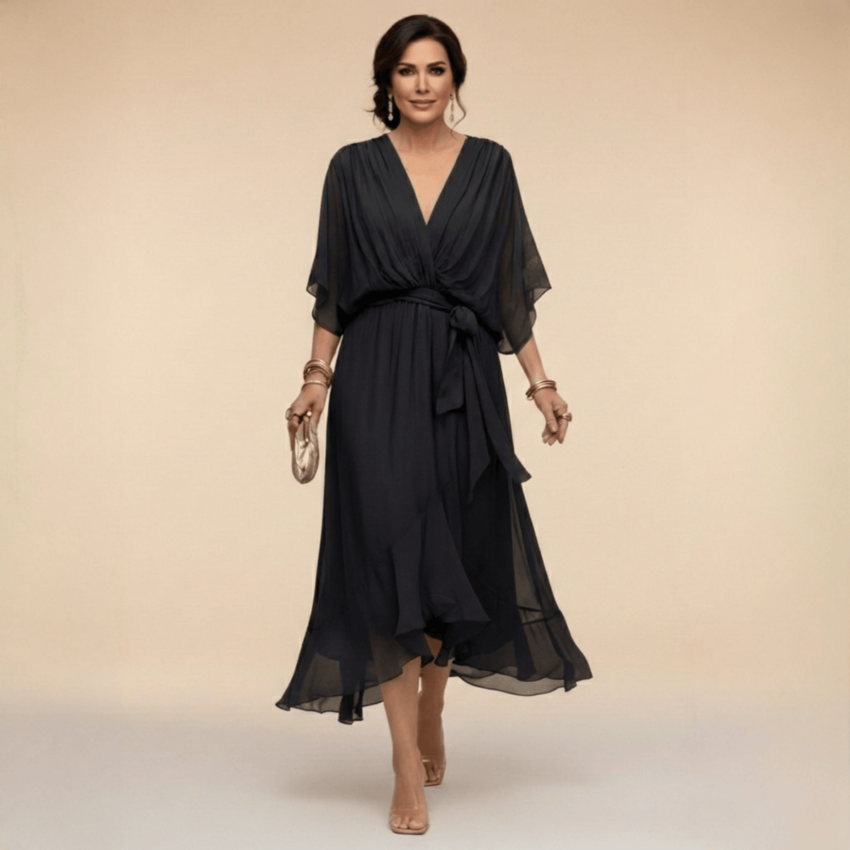Aurelie | Vestido cruzado con mangas con vuelo