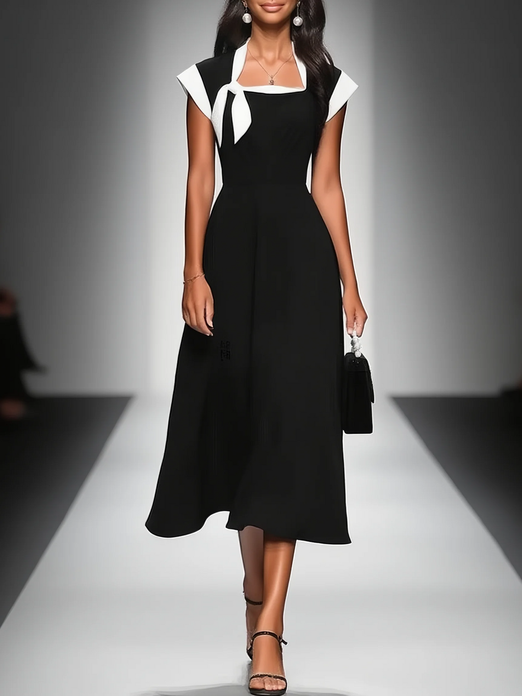Delphine | Vestido midi con cuello cuadrado y bloques de color