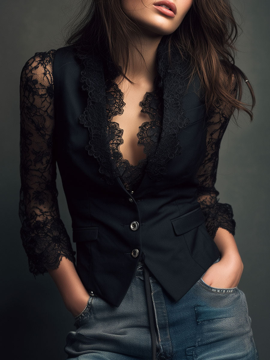 Selina | Blusa elegante de encaje con chaleco entallado