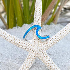 Anillo ola del océano en ópalo y plateado