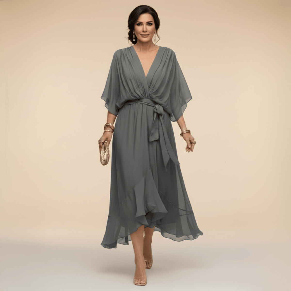 Aurelie | Vestido cruzado con mangas con vuelo
