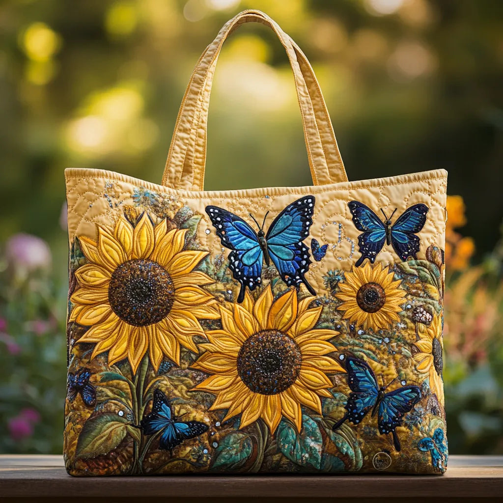 Bolso con girasoles y mariposas azules