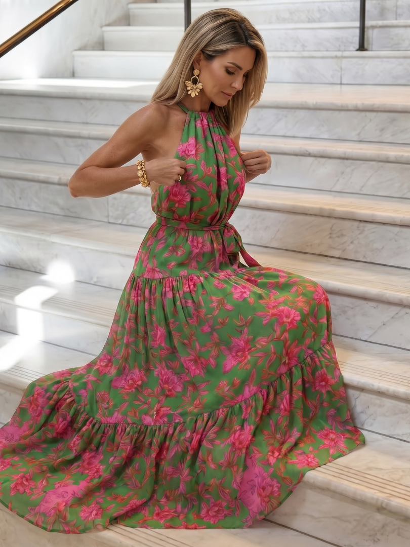 Louisa | Vestido midi drapeado con cuello halter