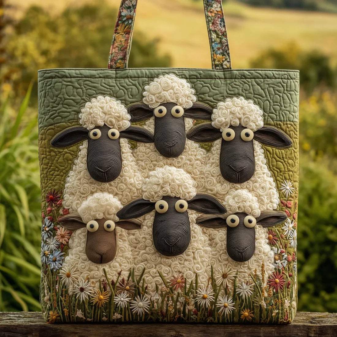 Bolso con cinco ovejas