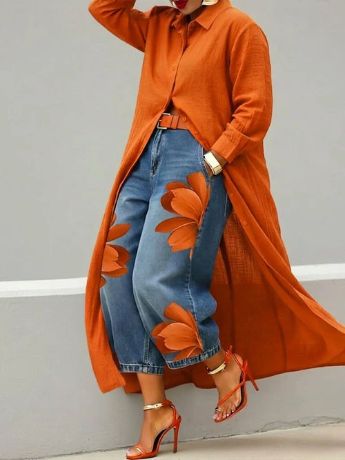 Analie | Conjunto de vestido camisero y vaqueros florales