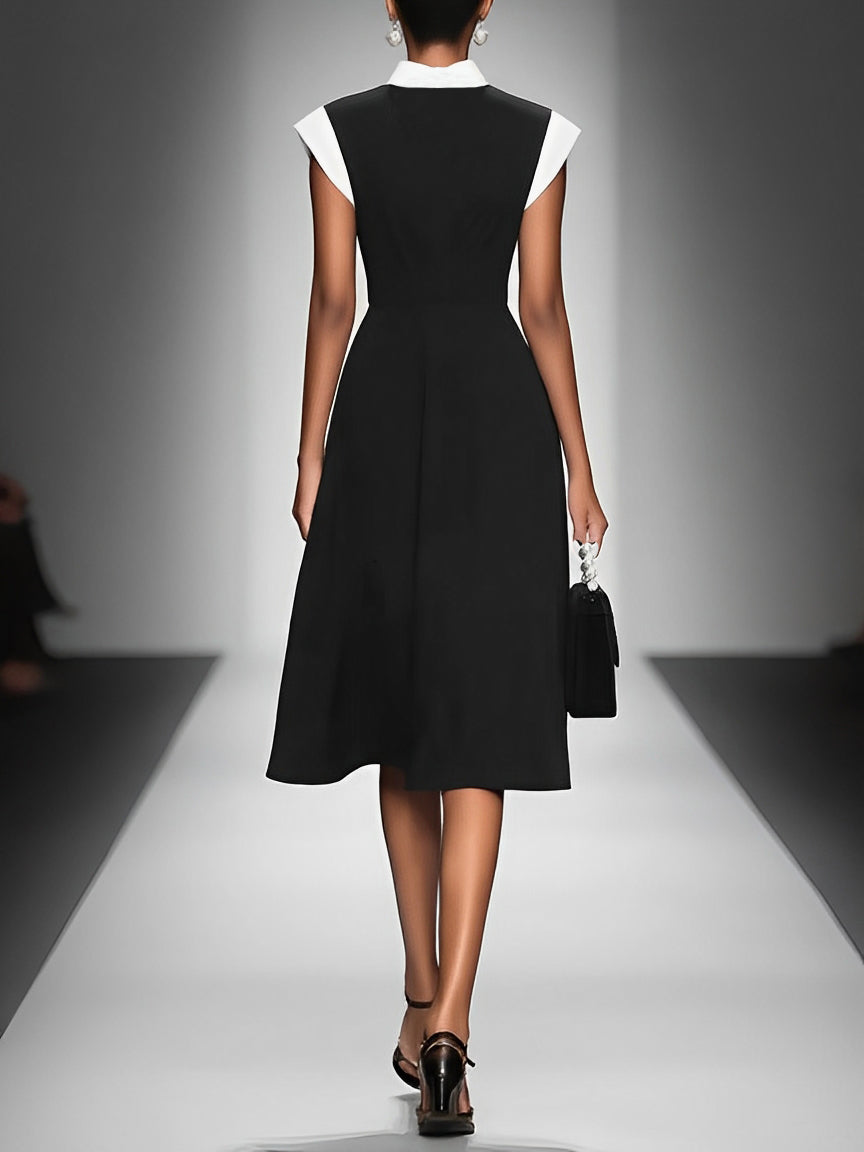 Delphine | Vestido midi con cuello cuadrado y bloques de color