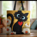 Bolso con gato negro y margaritas