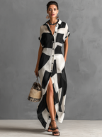 Marguerite | Vestido camisero con estampado geométrico
