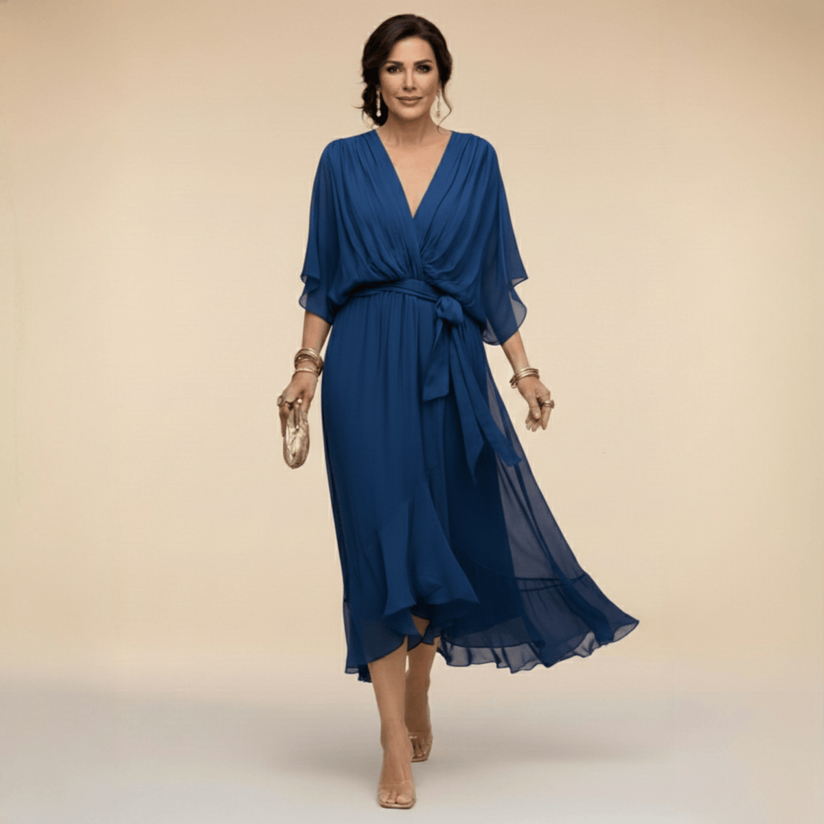 Aurelie | Vestido cruzado con mangas con vuelo