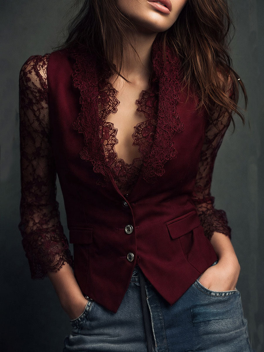 Selina | Blusa elegante de encaje con chaleco entallado