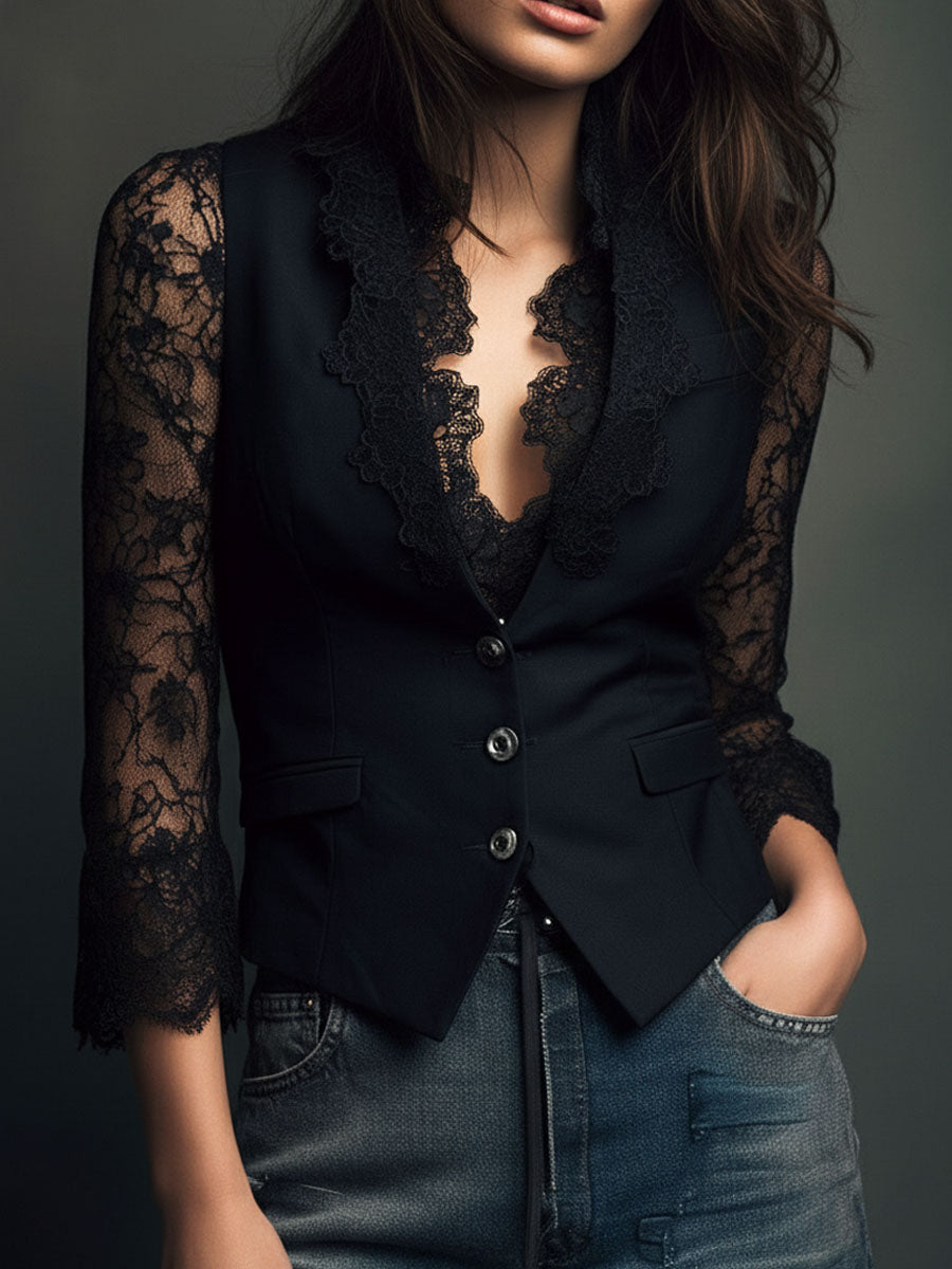 Selina | Blusa elegante de encaje con chaleco entallado