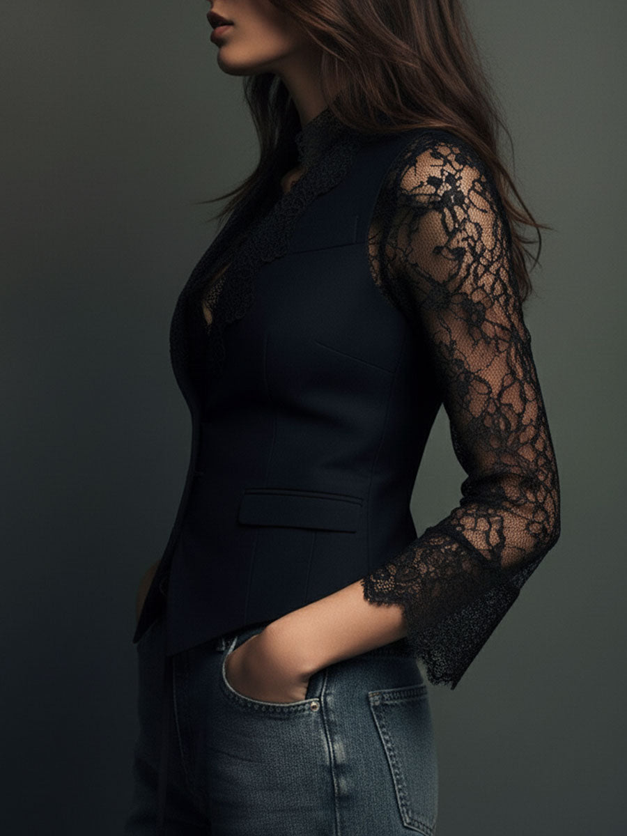 Selina | Blusa elegante de encaje con chaleco entallado