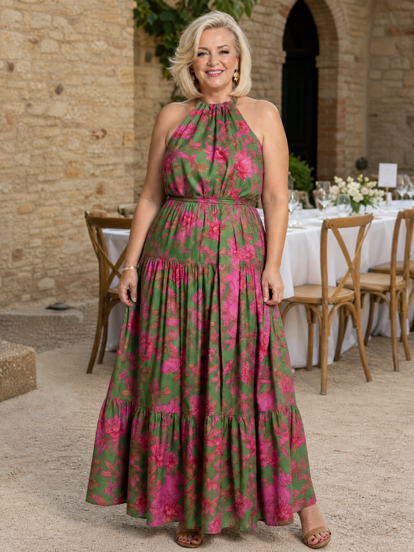 Louisa | Vestido midi drapeado con cuello halter