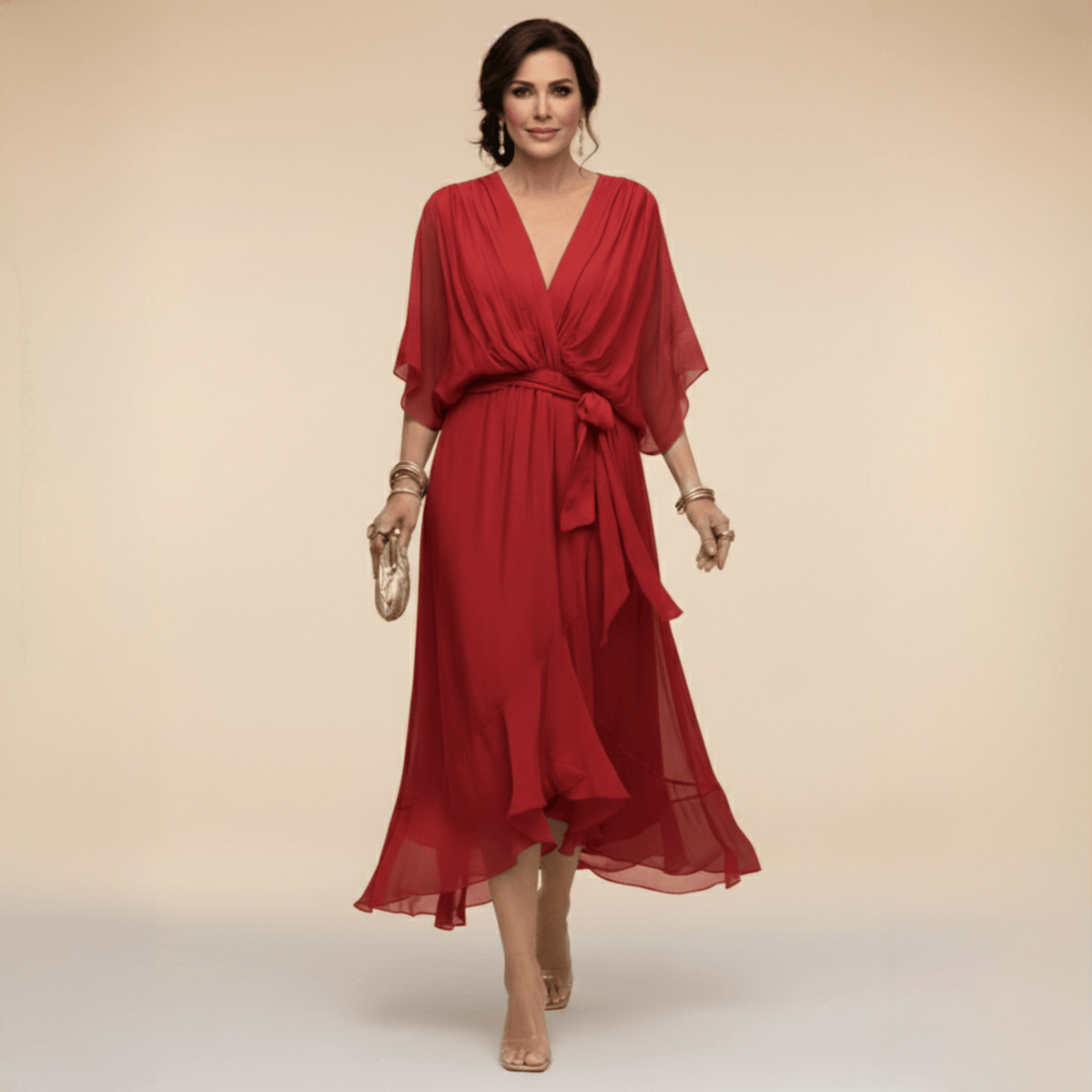 Aurelie | Vestido cruzado con mangas con vuelo