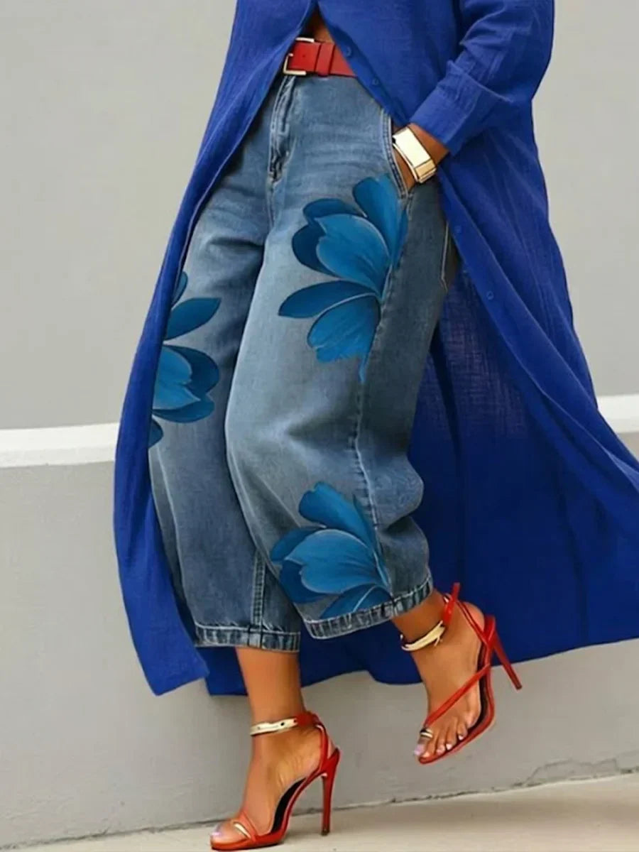 Analie | Conjunto de vestido camisero y vaqueros florales