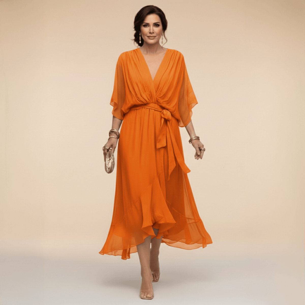 Aurelie | Vestido cruzado con mangas con vuelo