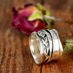 Anillo vintage de flor plateado