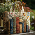 Bolso acolchado con libros y flores