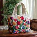 Bolso tote acolchado con jardín de tulipanes