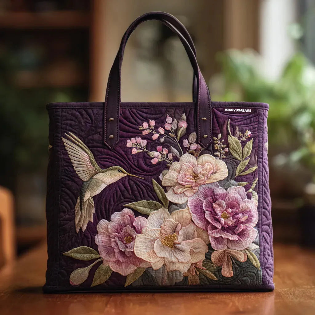 Bolso acolchado con colibríes y orquídeas