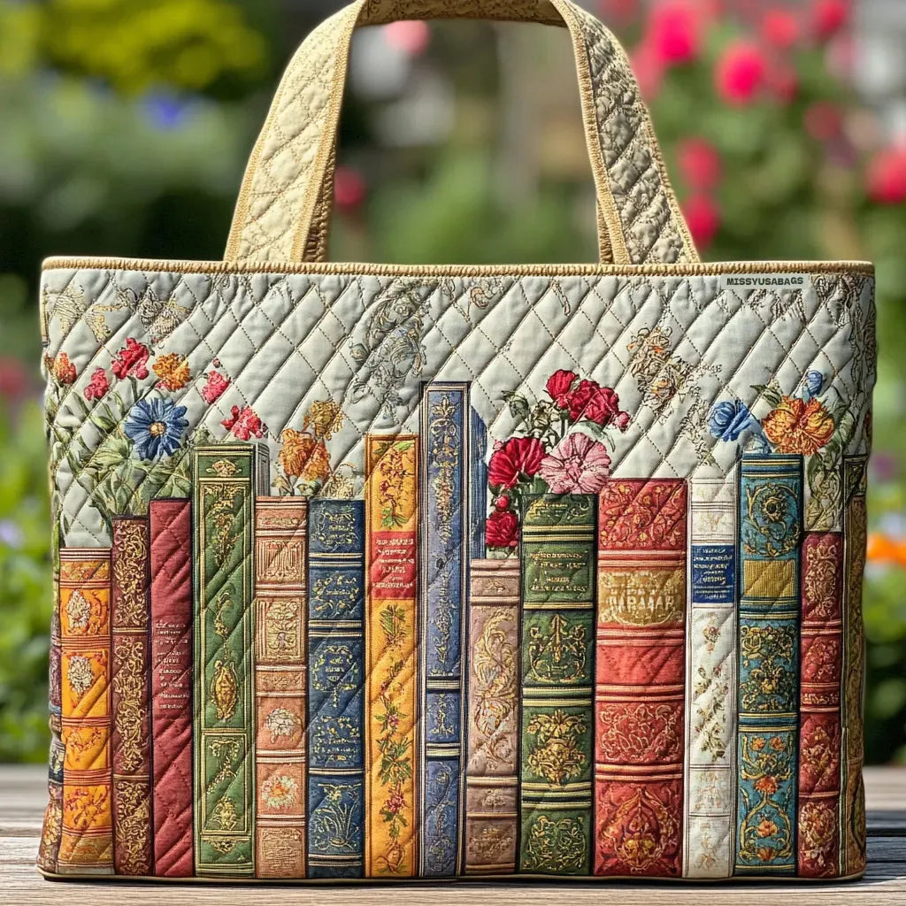 Bolso tote acolchado con biblioteca encantada