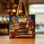 Bolso tote con estampado floral y libros