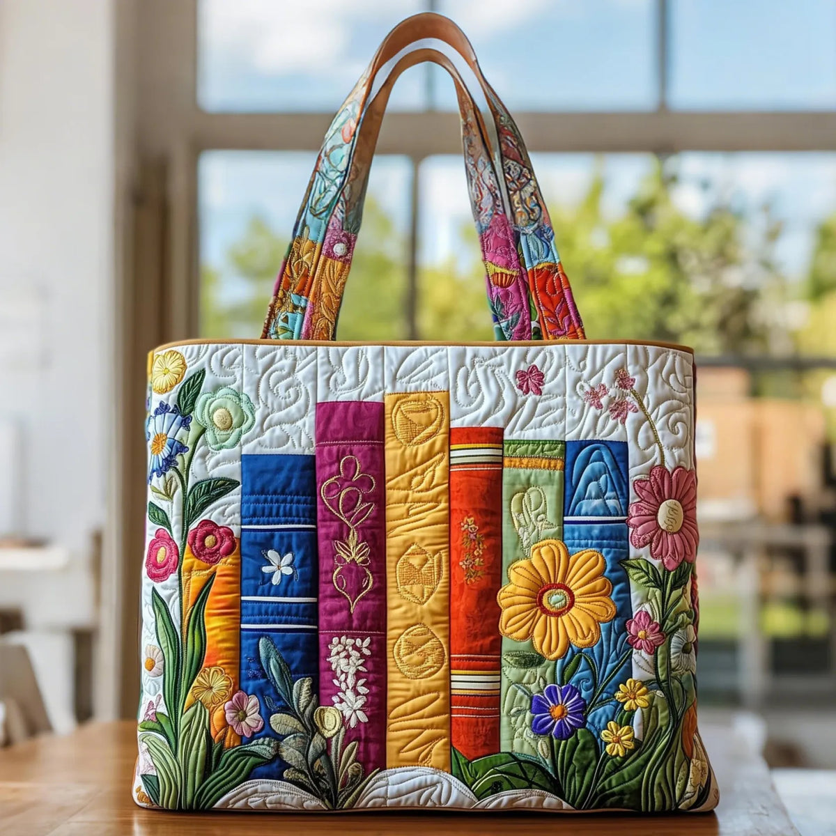 Bolso con biblioteca floral