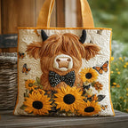 Bolso acolchado con vaca de las Highlands y girasoles