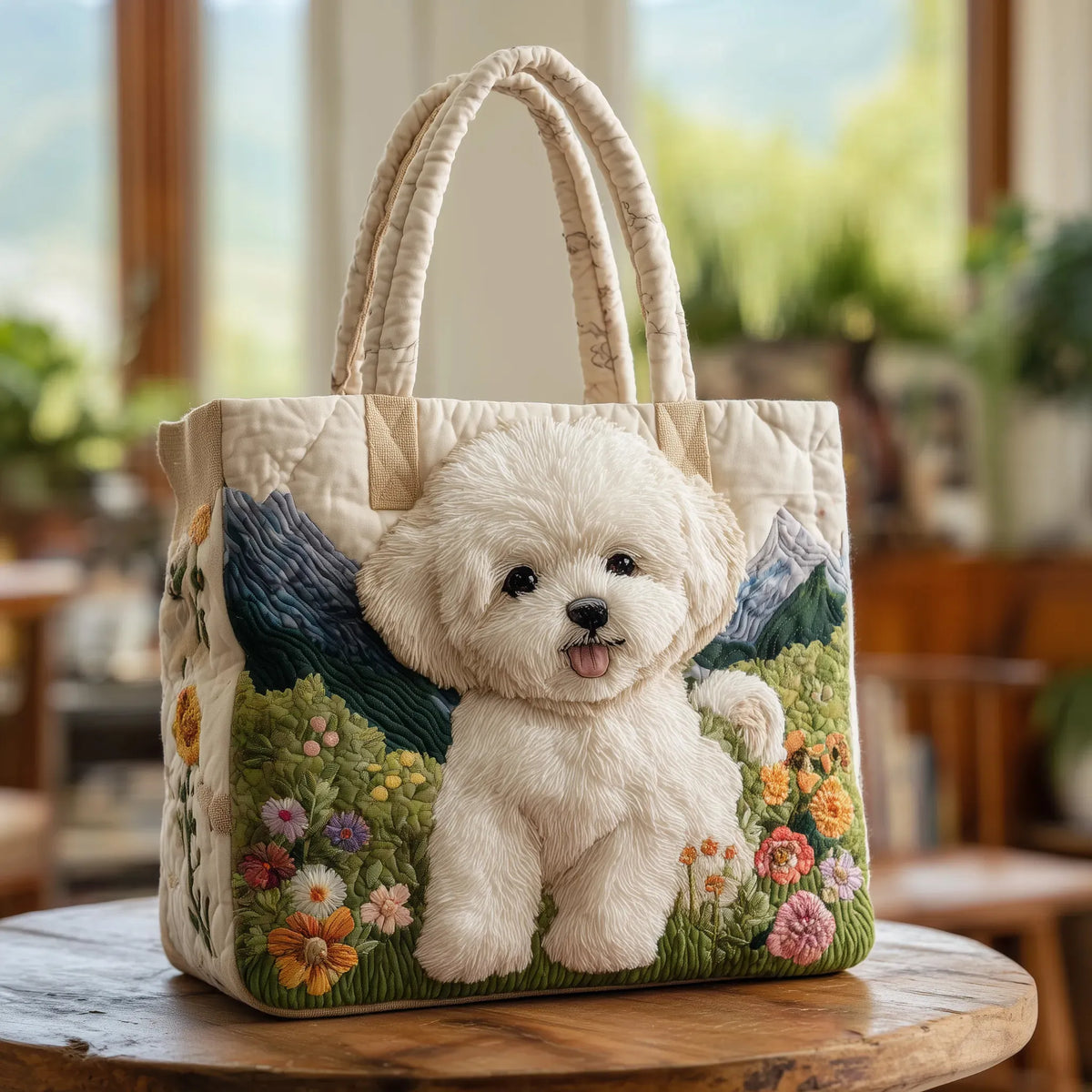 Bolso acolchado con perro encantado