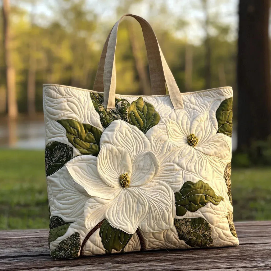 Bolso tote acolchado con lirios blancos elegantes