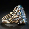 Anillo vintage dorado de capas con circonita azul